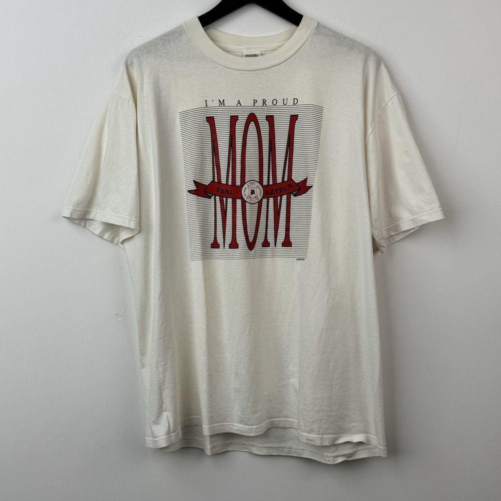 SDSU Aztecs Shirt Womens XL White Vintage 'Proud Mom'‎ San Diego USA Made 1990